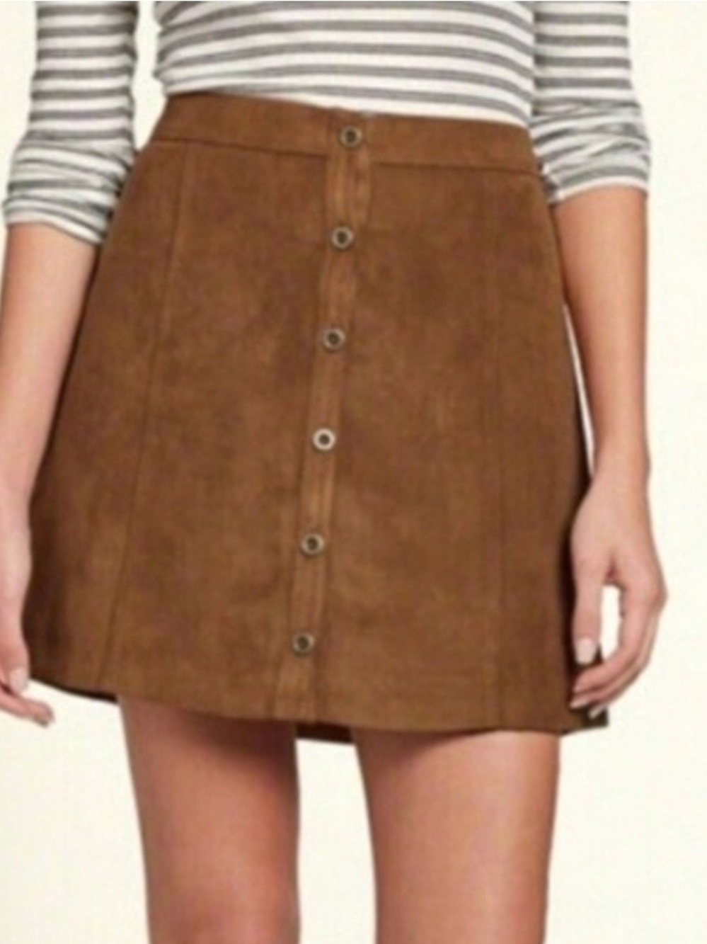 Hollister Brown Button-Front Faux Suede Mini Skirt